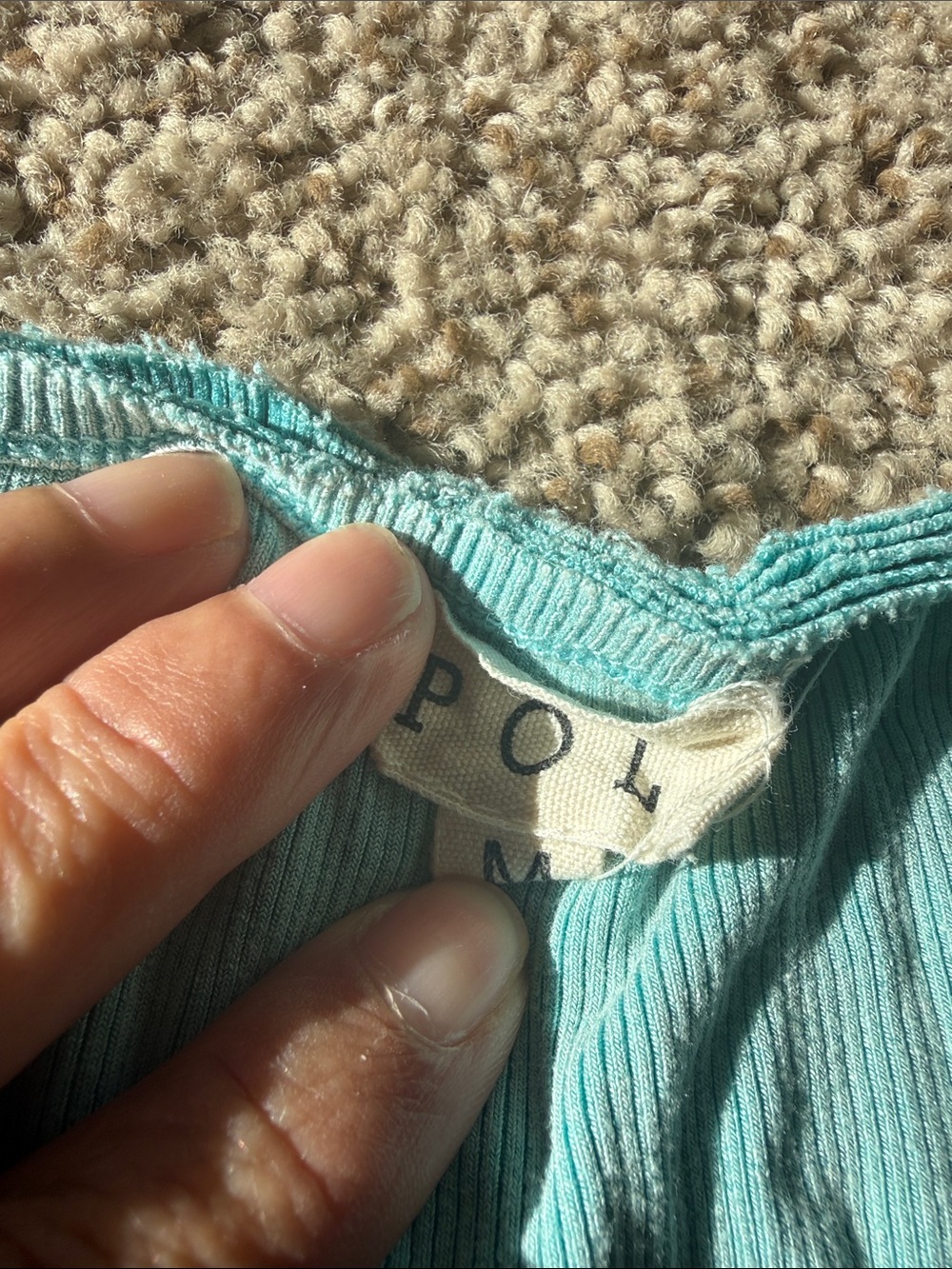 POL Teal Ribbed Button-Front Bodysuit - Picture 2 of 6